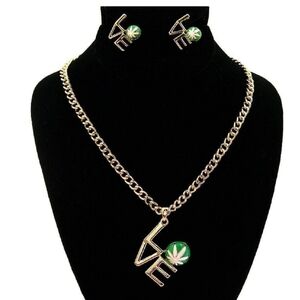 Love Mary Jane Pot Leaf Necklace Set 420